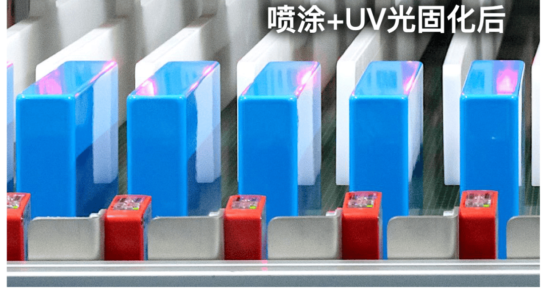 UV 涂覆绝缘材料后的电芯外观